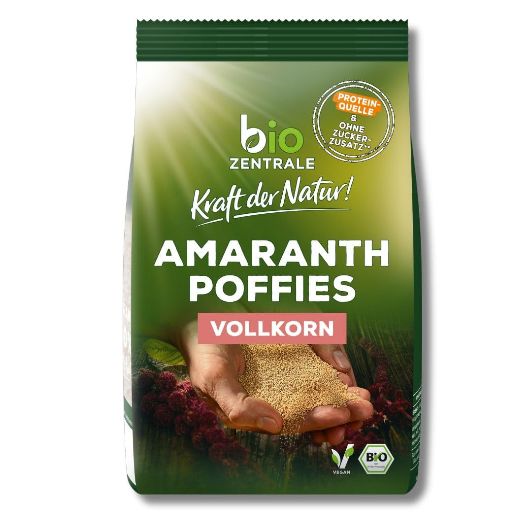 Bouffées d'amarante biocentrale | 125g | végétalien | petits grains d'amarante expansés | source de protéines | pour le muesli, le yaourt et les bols de petit-déjeuner colorés