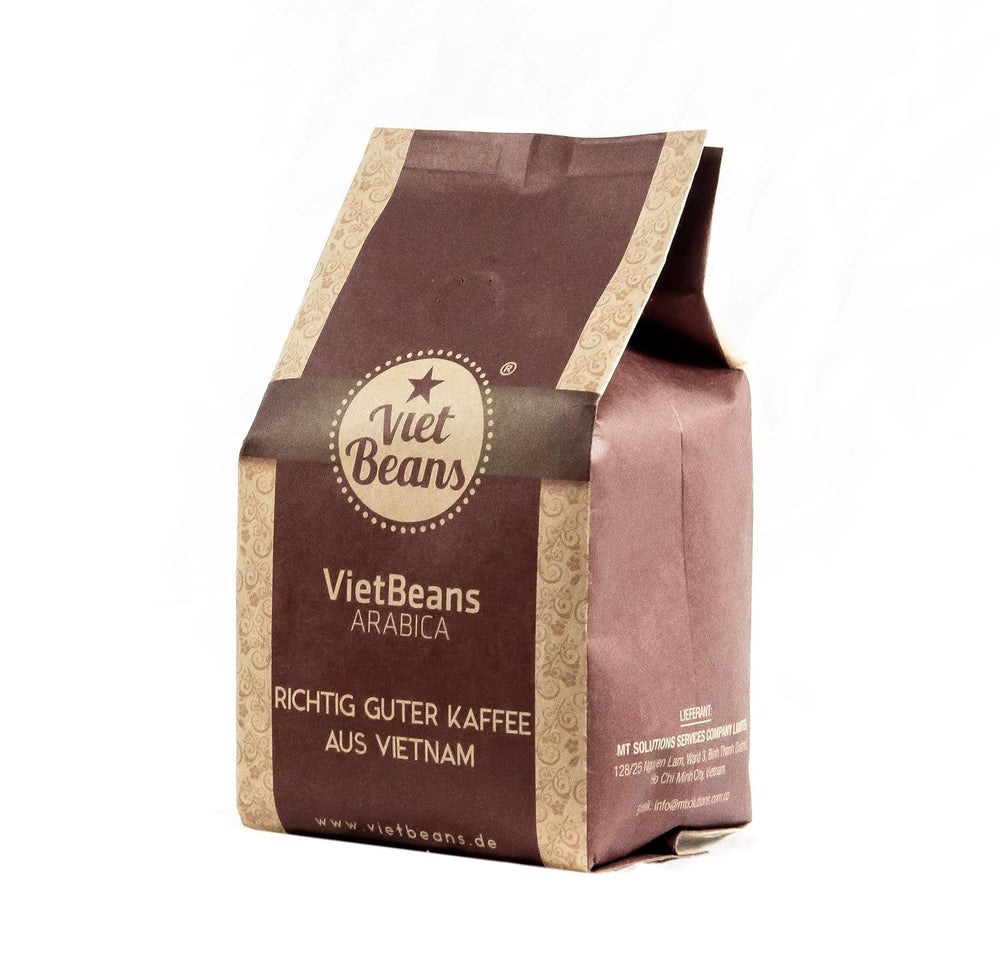 VietBeans 100% Arabica Whole Kaffeebohnen - Espresso Beans säurearm - Fruchtiger Hochlandkaffee mit Nebennote Karamell und Honig - Leicht bittere Süße - 250g