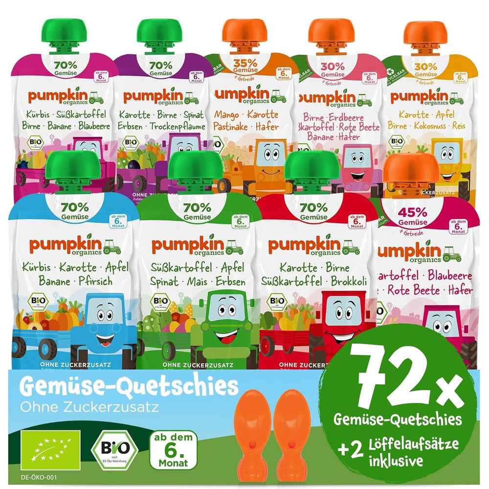 Pumpkin Organics 24Pack, purée de légumes bio, sans sucre ajouté, pour bébés à partir de 6 mois, 24 x 100 grammes Mère et Enfant Naty Shop 72 x 100 grammes