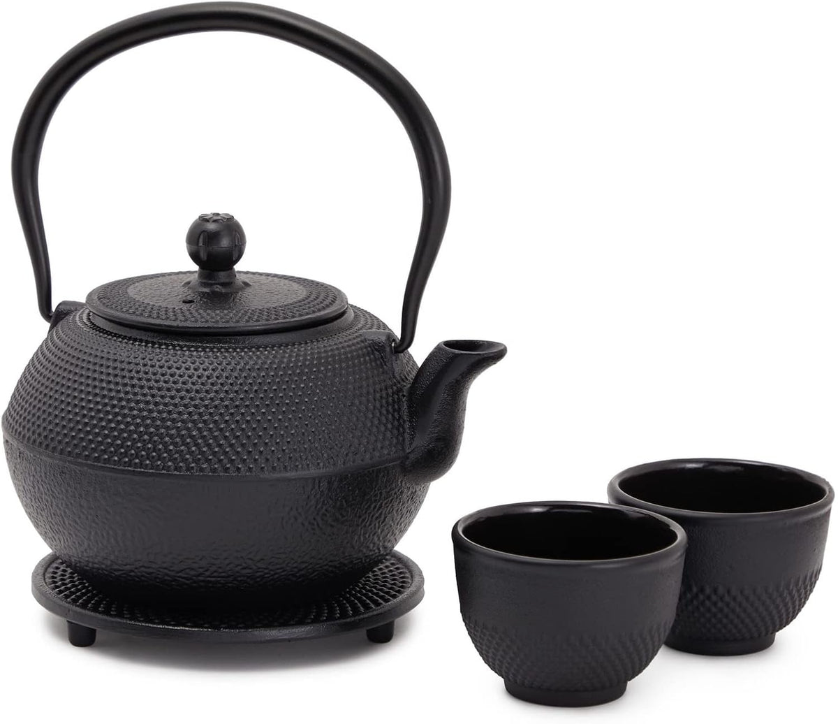 Juvale Service à thé japonais avec théière en fonte (1200 ml), soucoupe et 2 tasses, service à thé de style Tetsubin, noir