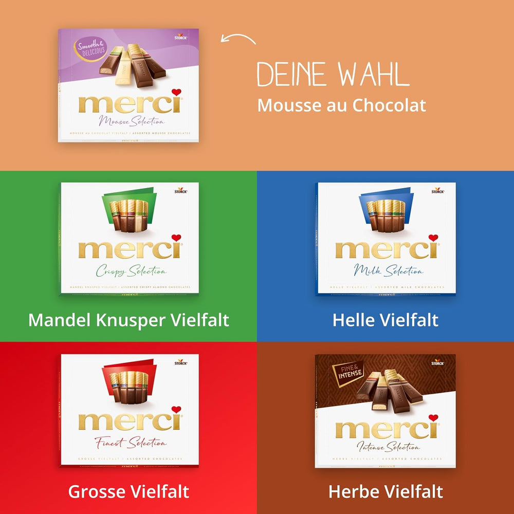 merci Variété Mousse au Chocolat Finest Selection – 1 x 210 g – Spécialités Mousse au Chocolat Exquise – Pralinés fourrés et non fourrés
