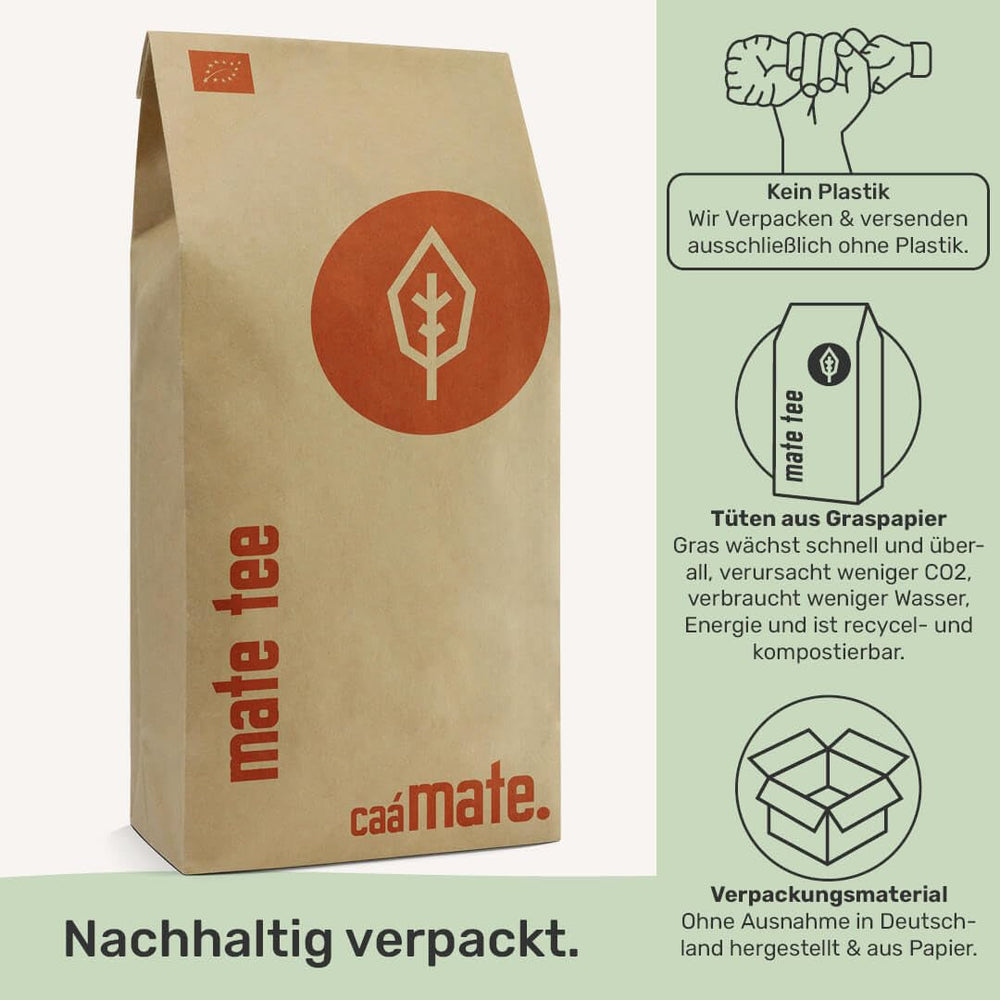 Thé Maté Bio 1 kg Feuilles de maté pures, fraîches et vertes, Yerba Mate biologique écologique et séchée à l'air contrôlée, certifiée et emballée en Allemagne