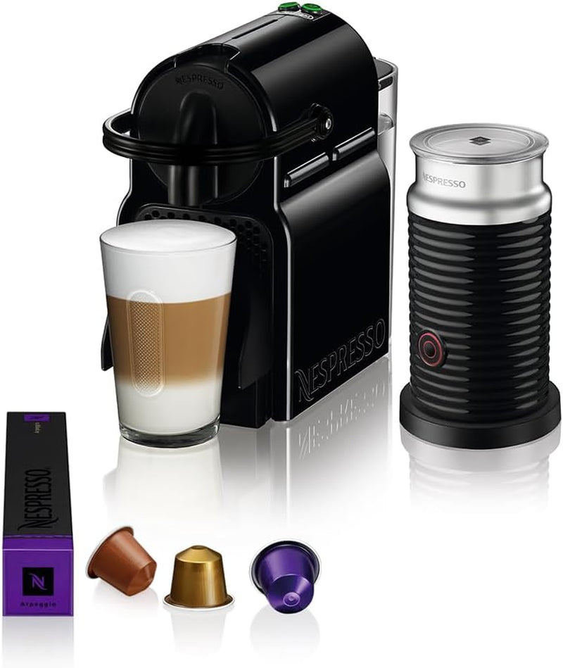 Machine à expresso à capsules Nespresso De'Longhi EN 80.B Inissia, pompe haute pression et fonction d'économie d'énergie, arrêt automatique après 9 minutes, volume de tasse pour expresso et poumon, réservoir d'eau 0,7 l, noir