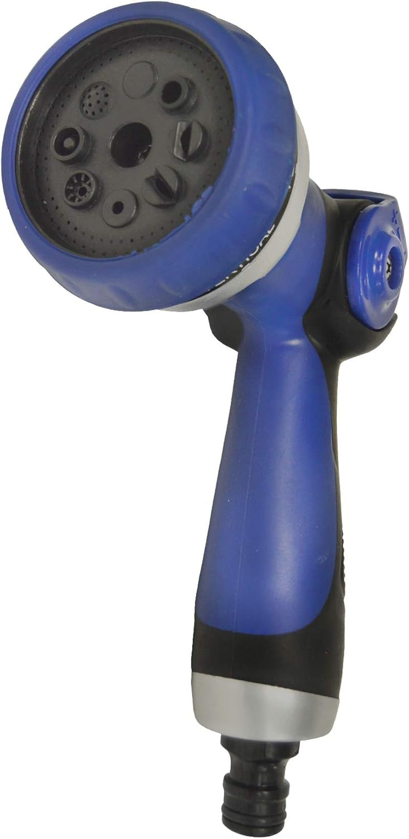 590078 – Jeu de tuyaux spiralés, bleu, 15 mètres (diamètre 9 mm) + pistolet multifonction avec 8 buses + filetage intérieur automatique avec adaptateur ¾-½ + 2 connecteurs rapides + support de suspension