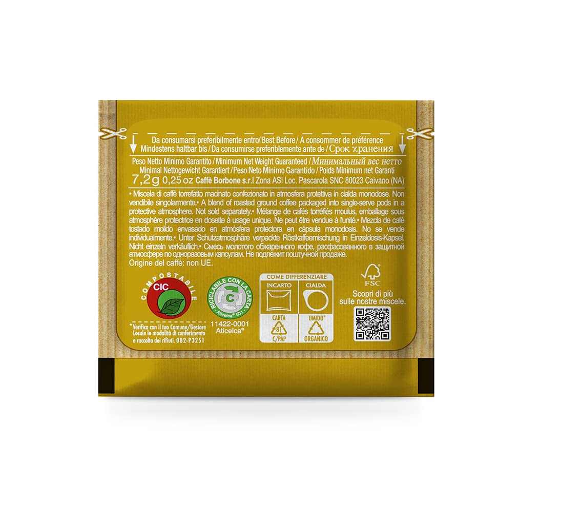 Caffè Borbone Kompostierbare Kaffeepads, Gold-Kaffeemischung - 100 tampons - Compatible avec les tampons en papier ESE System 44 mm
