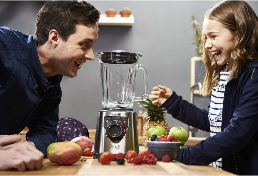 Krups KB403D Perfectmix + Mélangeur sur pied | 1 200 W | 28 000 tr/min | Bouteille en verre 2L | 3 programmes prédéfinis | Powelix- Technologie | Edelstahl/Dunkelgrau Cuisine Naty Shop