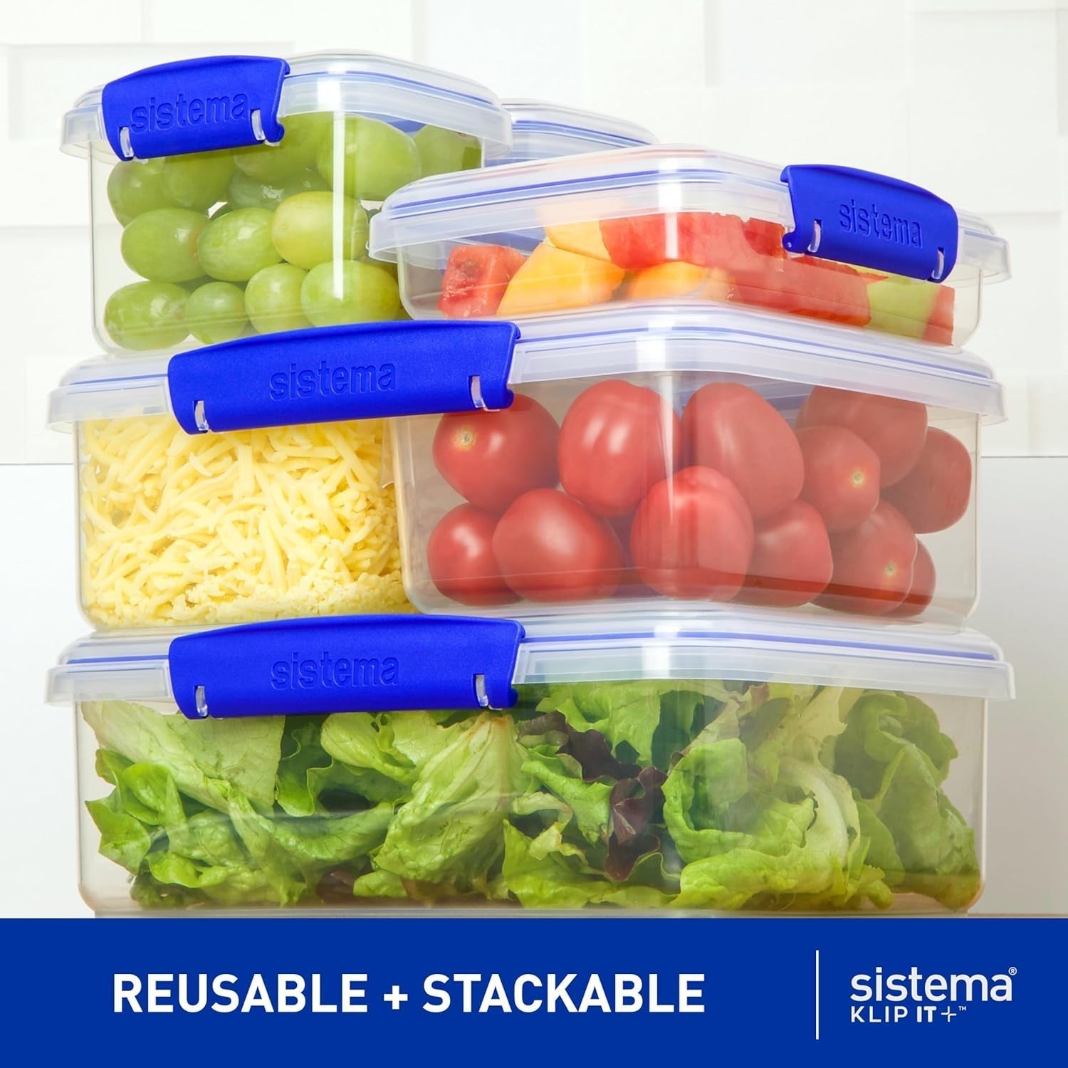 Pot pour le stockage des aliments KLIP IT System | 9,67 litres | Pot de conservation empilable et hermétique avec couvercle, adapté au réfrigérateur/congélateur | Plastique sans BPA | clips bleus | 1 pièce (paquet de 4) boîtes de conservation alimentaire Naty Shop