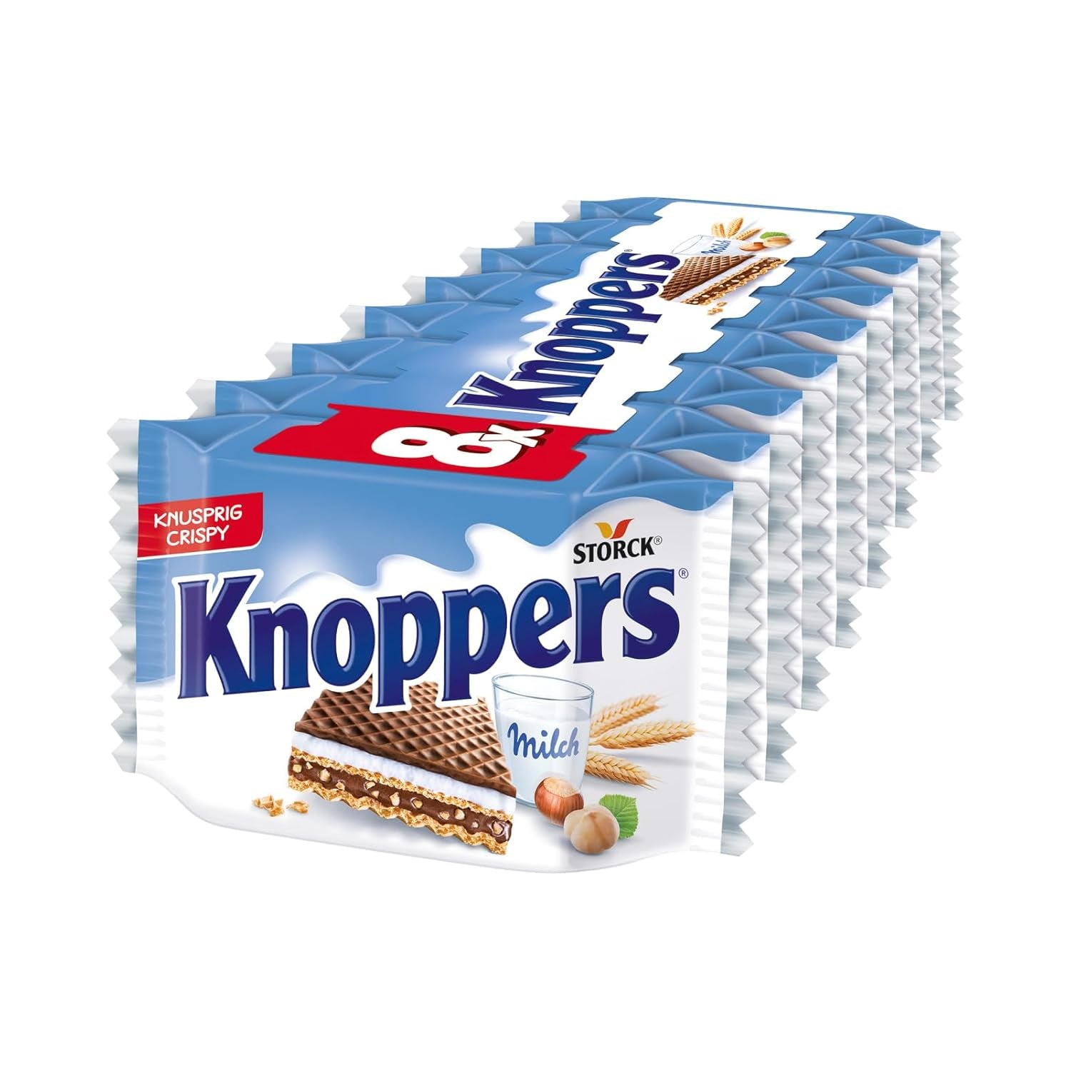 Knoppers Blancs et Noirs – 8 x 25g – Tranches de gaufrettes fourrées de gaufrettes au cacao noir, morceaux de biscuits noirs, lait et crème de nougat