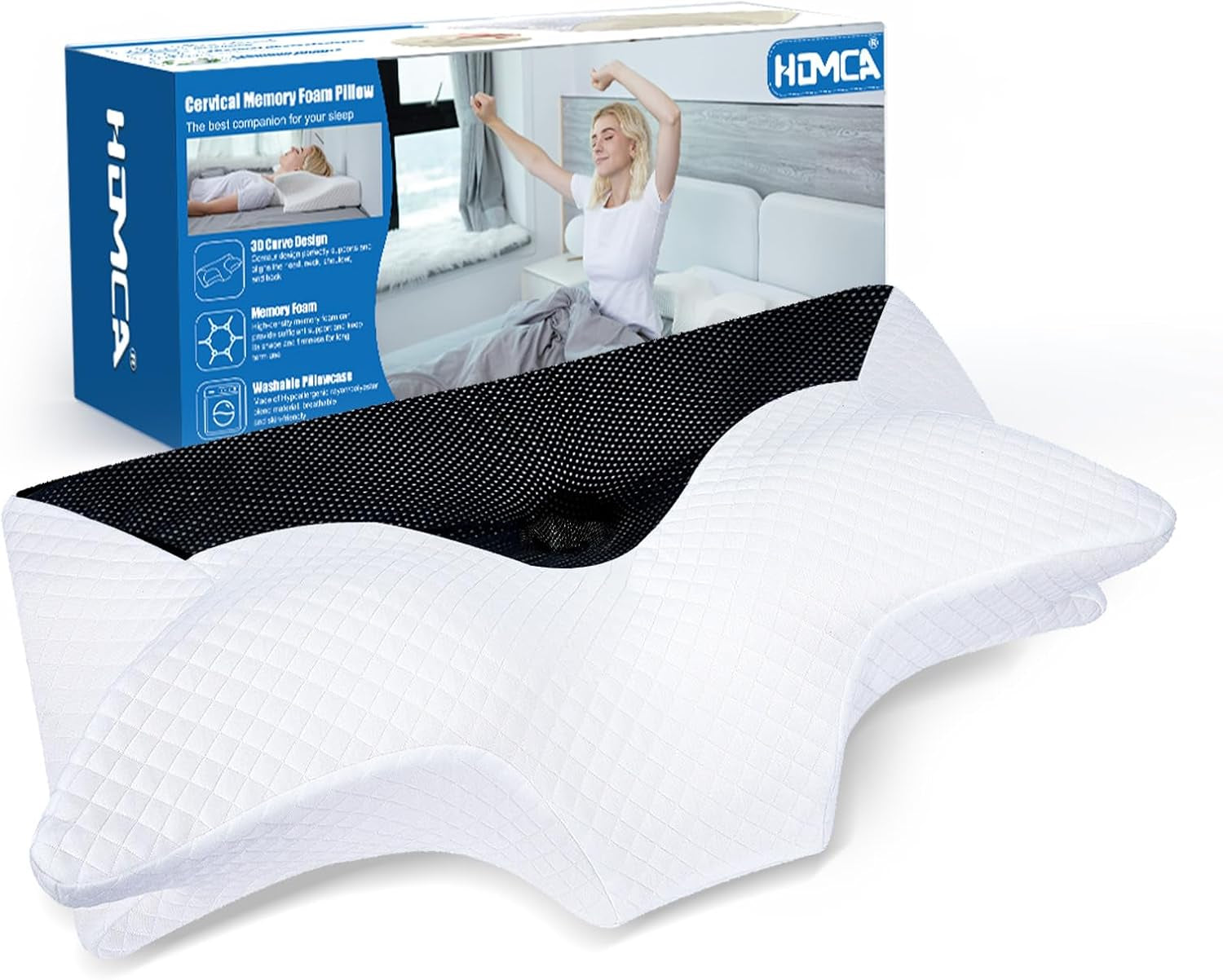 Oreiller orthopédique de soutien cervical en mousse à mémoire de forme Oreiller ergonomique pour douleurs dorsales, latérales et abdominales 70X40X8,5/14Cm Naty Shop Oreillers cervicaux orthopédiques Noir 70 X 40 X 8,5/14Cm