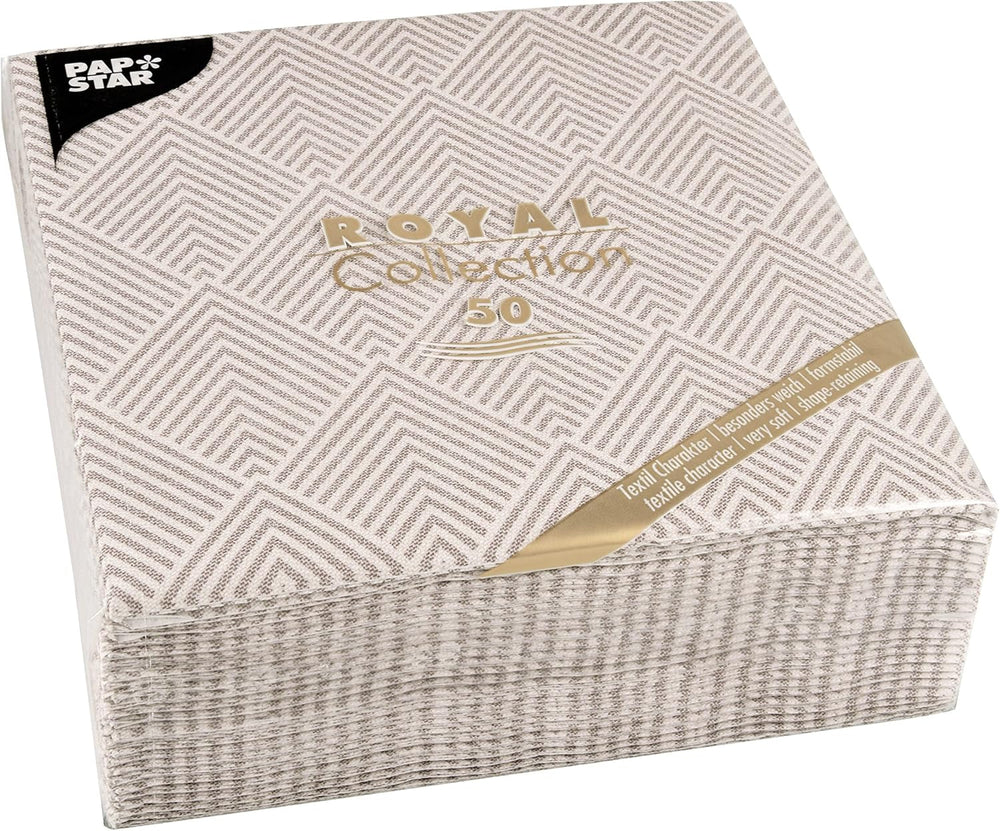 Papstar, 50 Serviettes "Collection ROYAL" pli 1/4 40 cm x 40 cm "Élégance" Marron, #86498 (Lot de 2)