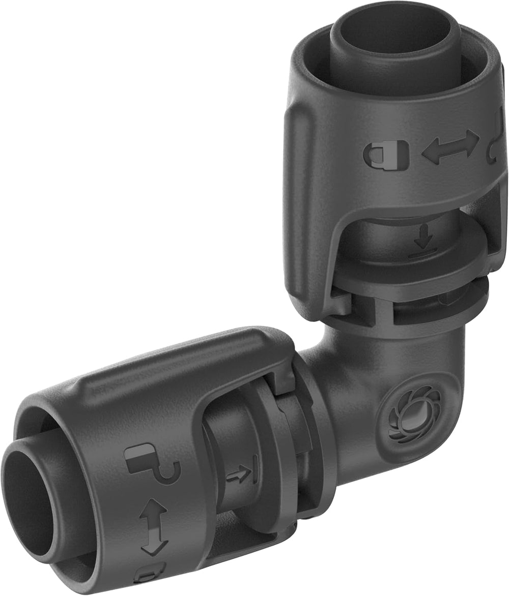 Gardena Système d'irrigation micro-goutte en L 13 mm (1/2") : connecteur de tuyau pour inverser les tuyaux d'alimentation de 13 mm, assemblage sans outil, réutilisable (13202-20)