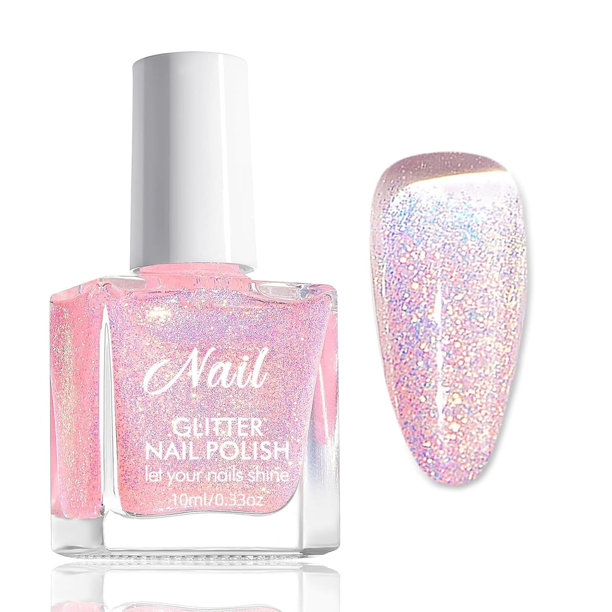 Vernis à ongles rose pailleté – Vernis à ongles non toxique à base d'eau pour femme – Vernis à ongles à séchage rapide – Vernis à ongles pailleté réfléchissant pour le nail art à la maison (rose transparent, 10 ml)