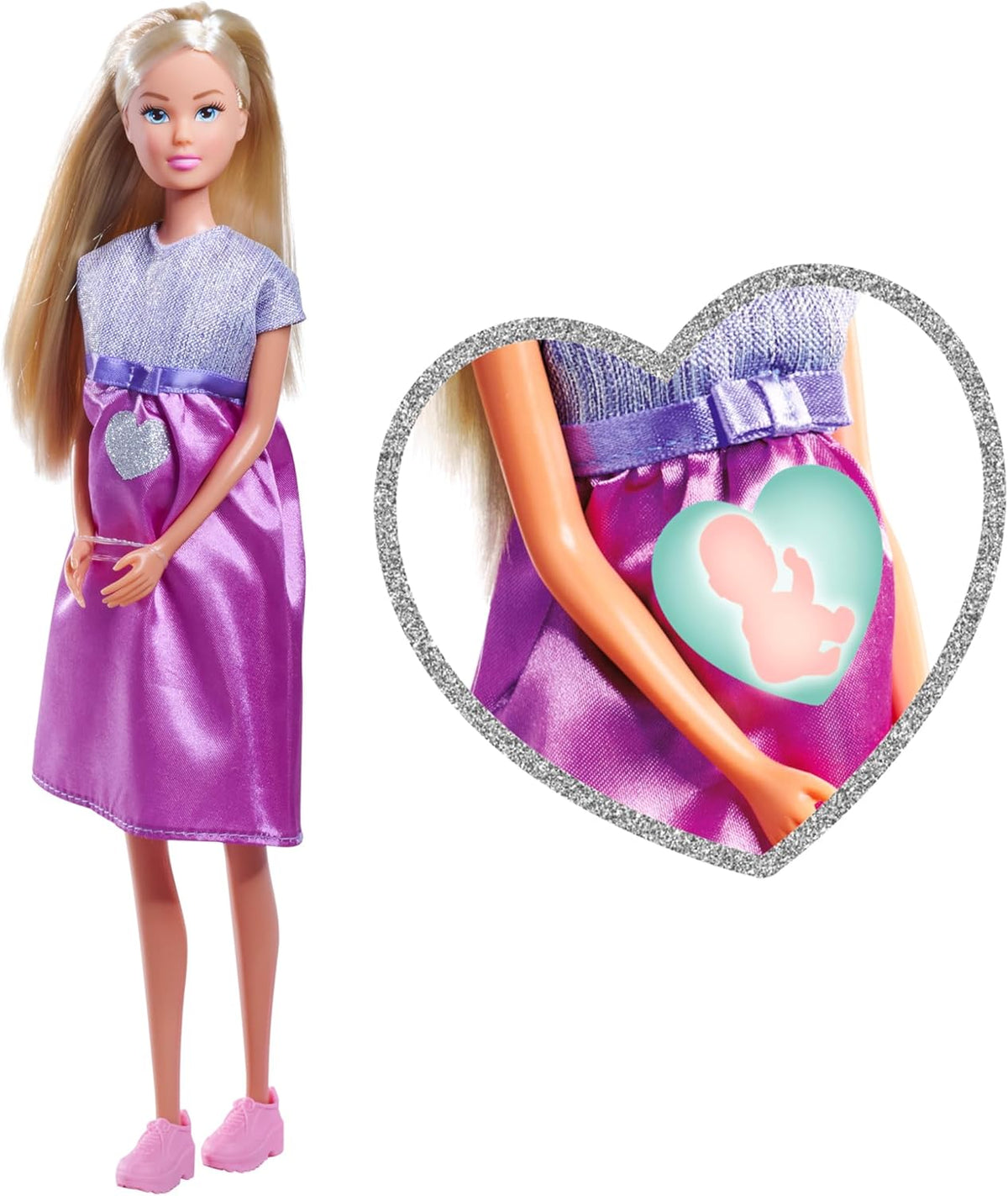 Simba Steffi Love Welcome Baby 29 cm Enceinte Steffi 12-Pack Accessoires de jeu de rôle Poupée tendance avec jouet de poupée bébé de 4 cm pour les 3 ans et plus