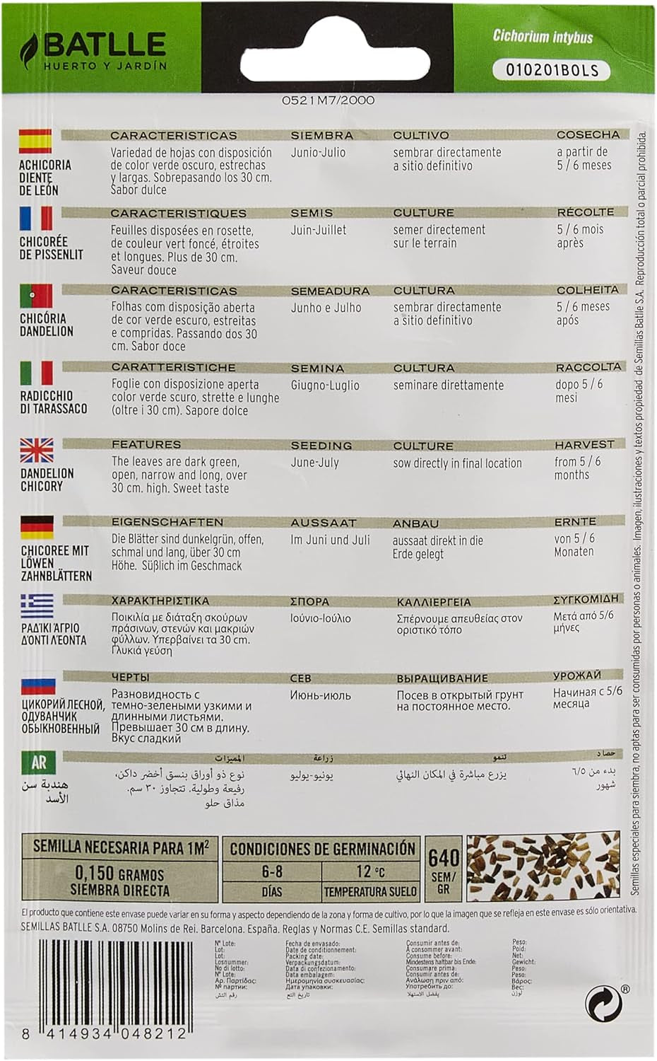 Batlle Gemüsesamen - Wild Chicoree -Radicchio Löwenzahn (4500 Samen)