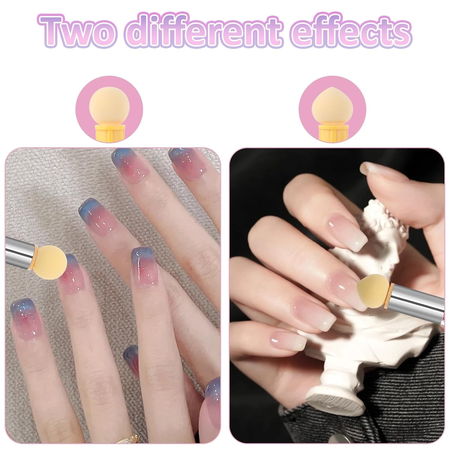 Nail Art Rendering-Werkzeuge Schwamm Undtupfpinsel, Sponge Brush Applicator, Double Kopf Ombre Sponge Stick Mit 4 Ersatzköpfe, Nail Art Schwamm Und Tupfpinsel, Ombre Nagelpinsel Für Gelnägel