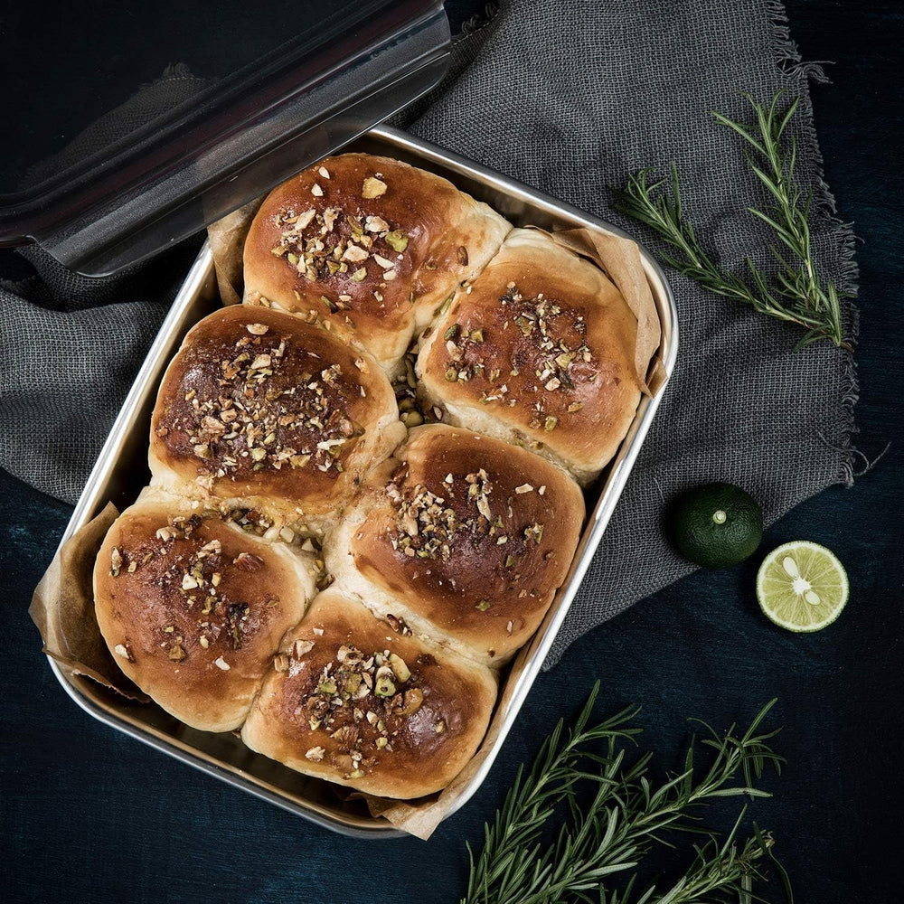 CANDL Cuitisan (Flora) Pot de conservation alimentaire en acier inoxydable avec couvercle à clip, rectangulaire, adapté au micro-ondes + four, pot de conservation, EC7-SS10 2800 ml Boîtes de conservation alimentaire Naty Shop