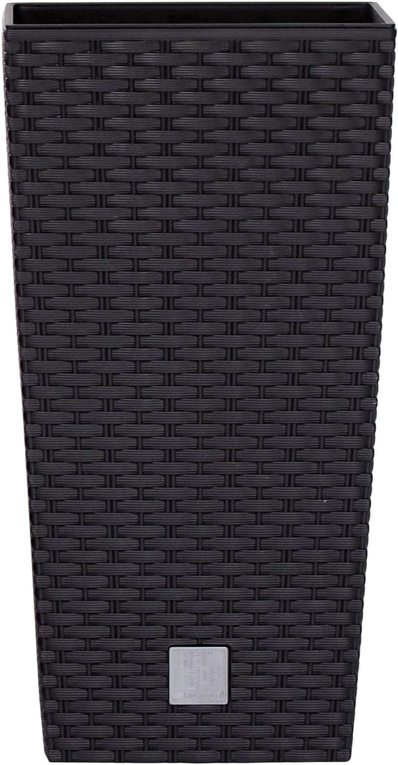 Pots/pots Prosperplast aspect rotin avec insert | 26,5 x 26,5 x 50 cm | anthracite | résistant aux intempéries et aux UV | en plastique robuste | pour intérieur et extérieur
