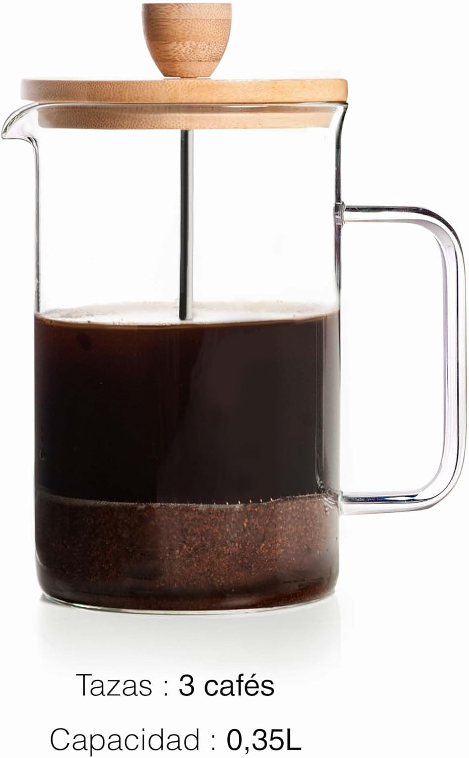 - Cafetière française, presse à café, cafetière à piston, cafetière filtre française, 3 tasses, 0,35 l, acier et bois