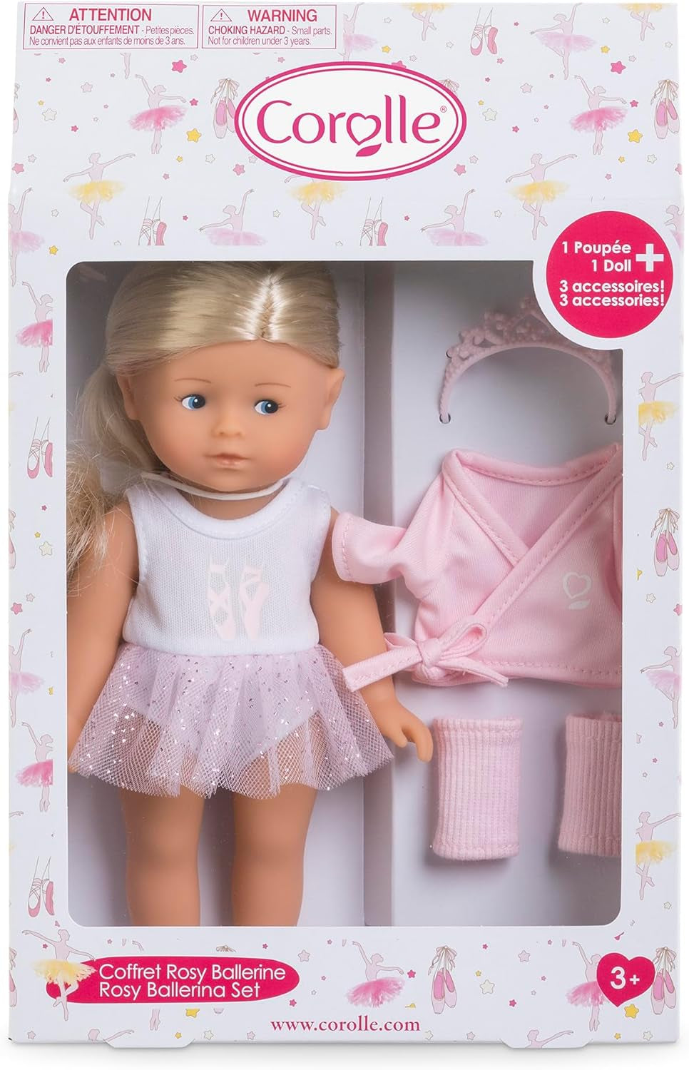 Les Trends Mini Corolline Rosy Ballerina Set, Vollvinylpuppe mit long Haar, extra Outfit in Geschenkbox, Vanilleduft, 20cm, ab 3 Jahren