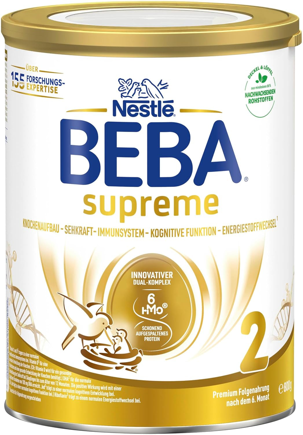 BEBA SUPREME 2 Lait de suite après 6 mois, lactose uniquement, sans huile de palme, pack de 6 (6 x 800g) Naty Shop