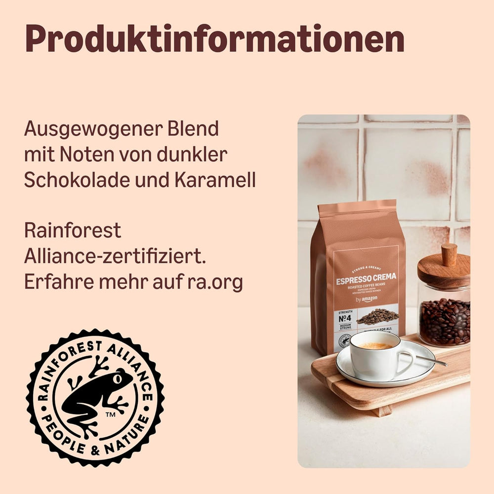 par Amazon Espresso Crema Röstkaffee Ganze Bohnen, 1 kg (2 paquets de 500 g), Rainforest Alliance-Zertifizierung