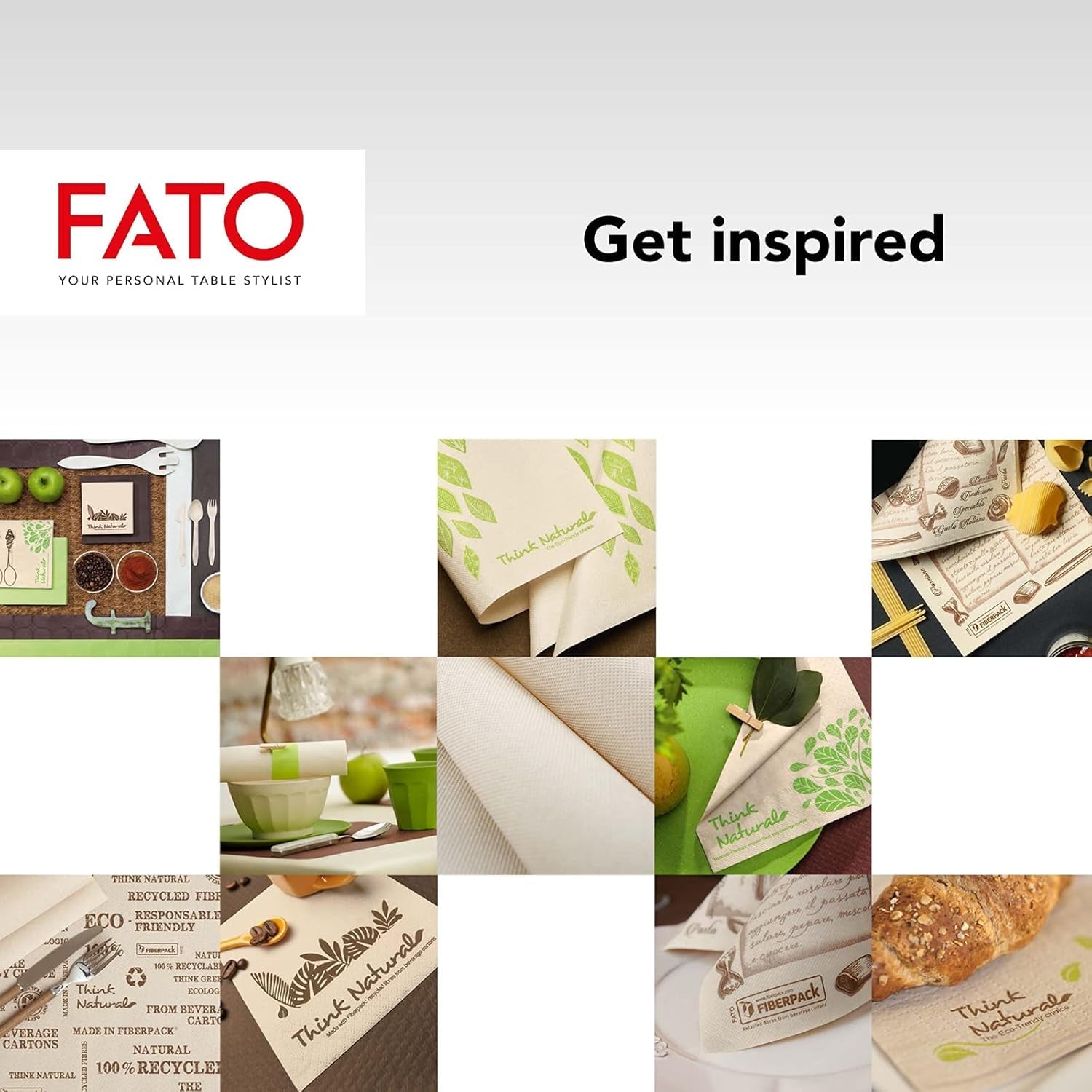 Fato - Serviettes en papier jetables naturelles à 4 plis, respectueuses de l'environnement, paquet de 40, taille 38 x 38, 2 épaisseurs, papier 100 % recyclé