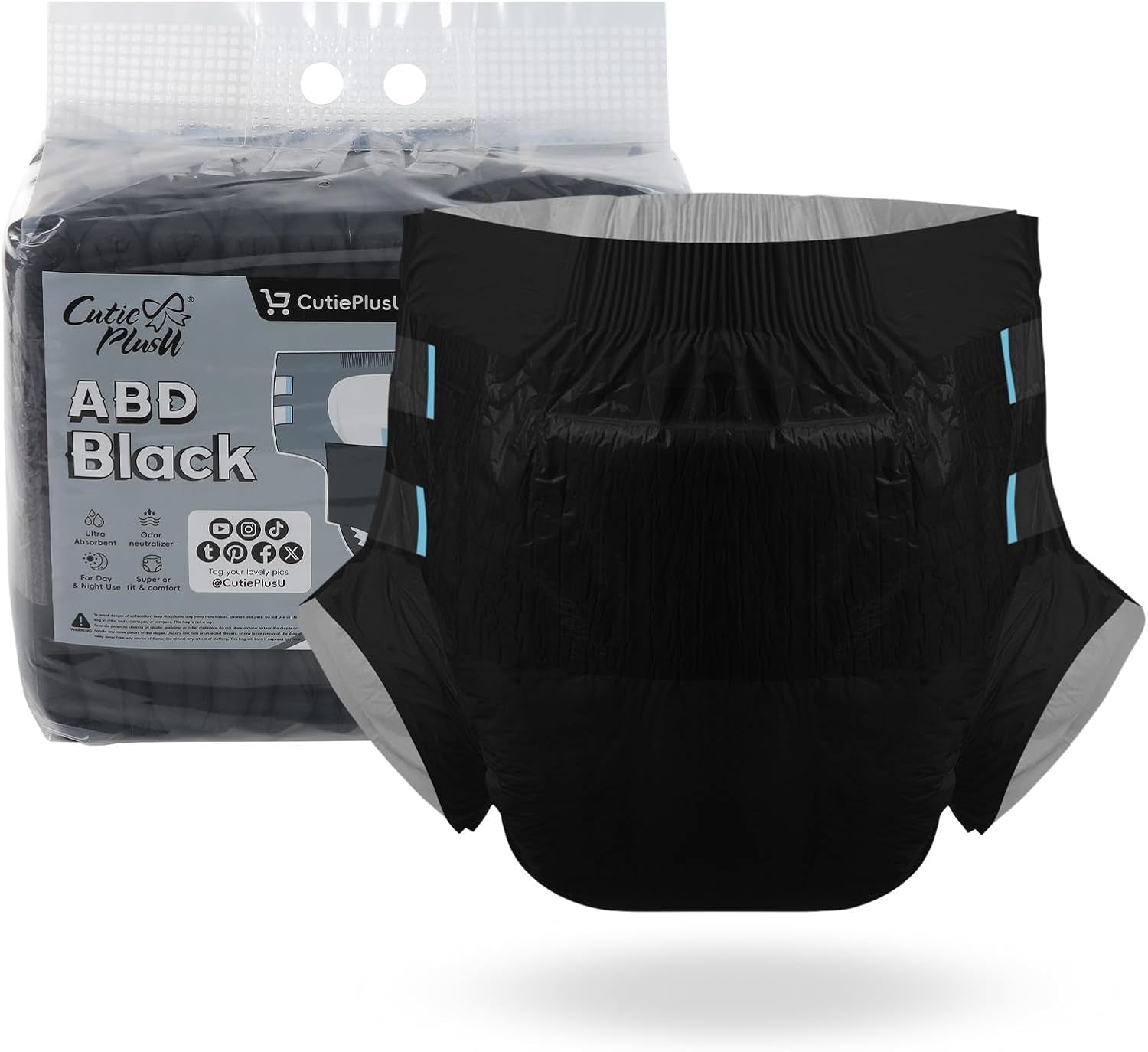 CutiePlusU Lot de 10 couches jetables pour incontinence avec boucles pour femme et homme, absorption maximale pendant la nuit – Bleu (grande taille 94-119 cm)