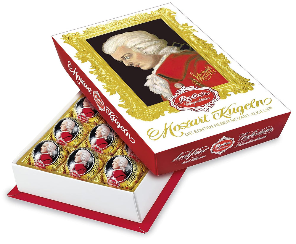 Boules Reber Mozart au chocolat noir, pack de 6 avec pâte d'amande et nougat, vegan - 1 x 120 g