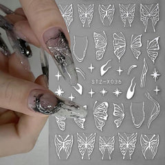 3D Metallic Schwarz Schmetterling Nagelsticker - Laser Pink Aurora Nagelaufkleber - Punk Butterfly Nail Art Stickers - Silver Nail Sticker - Nageldesign Zubehör