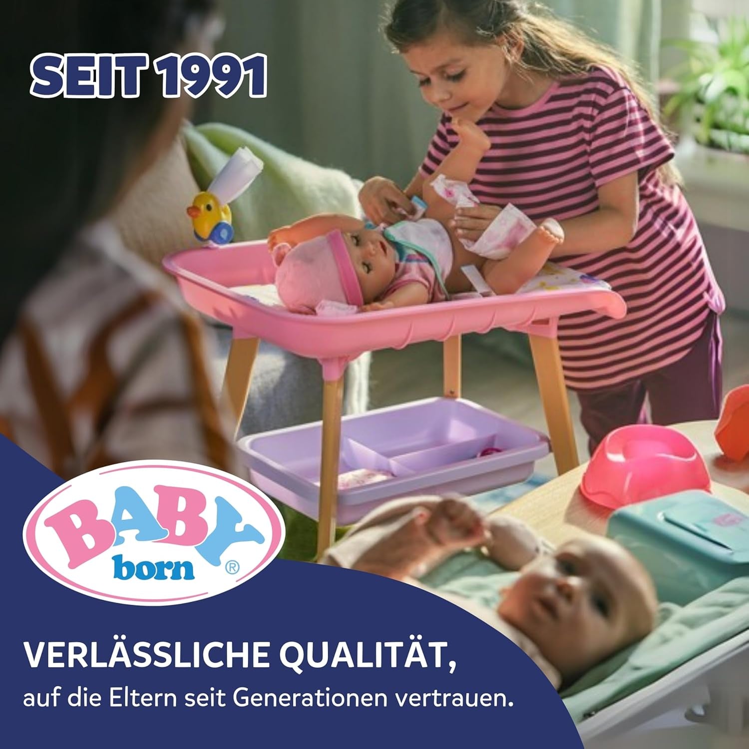 BABY Born Amy - Poupée 36 cm - Poupée bébé avec 7 fonctions pour les tout-petits à partir de 1 an - Fonctionne sans piles - Comprend accessoires et matelas