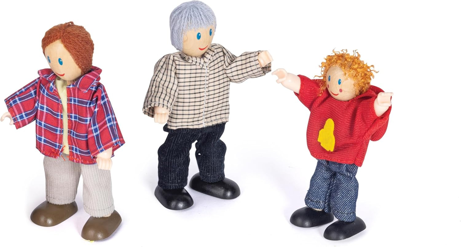 Hape Puppenfamilie Preisgekröntes Puppenfamilien-Set, einzigartiges Zubehör für Puppenhäuser aus Holz, Fantasie-Spiel, 6 Puppenfamilien-Mitglieder, für Kinder ab 3 Jahren