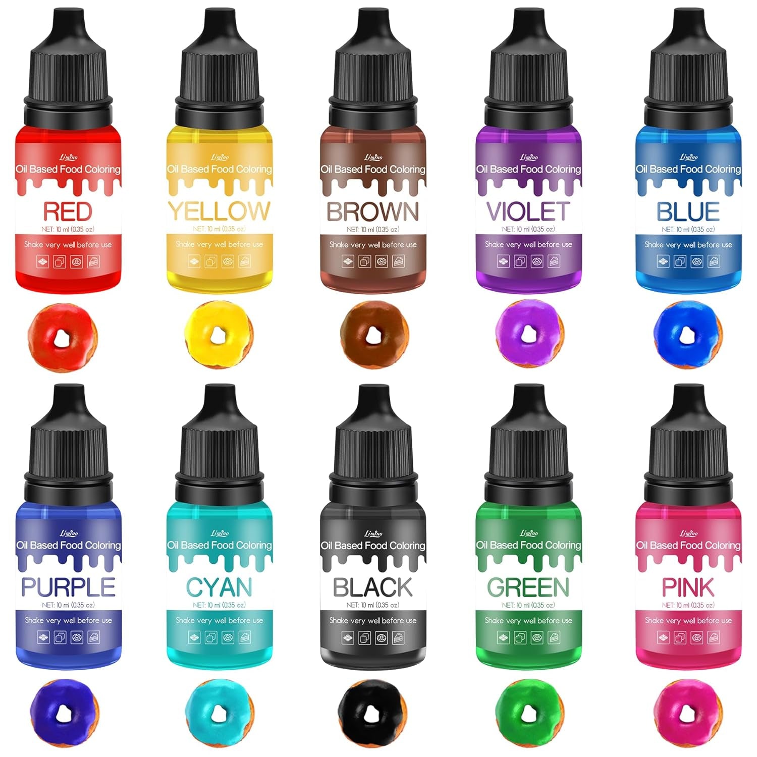 Fettlösliche Lebensmittelfarbe - 10 Farben Ölbasis Lebensmittelfarben Für Schokolade, Süssigkeit, Kuchen, Backen, Macaron - Colorant alimentaire concentré pour tortendeko, Buttercream, Fondant - Je 10Ml Naty Shop