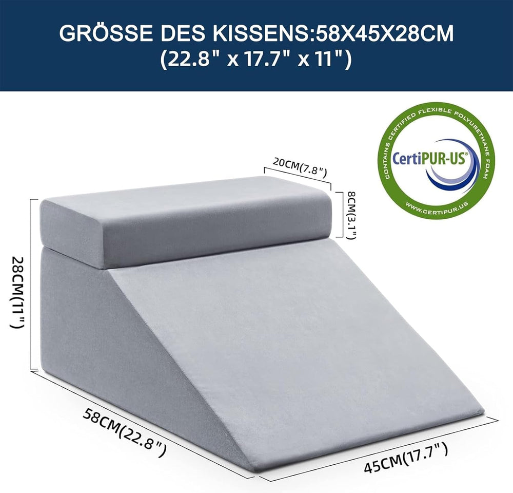 Pernă de citit și pernă cu pană pentru ridicarea picioarelor, pernă din spumă cu memorie pentru gât, spate și picioare, pernă detașabilă multifuncțională pentru pat, canapea, șezut, dormit și odihnă (gri)