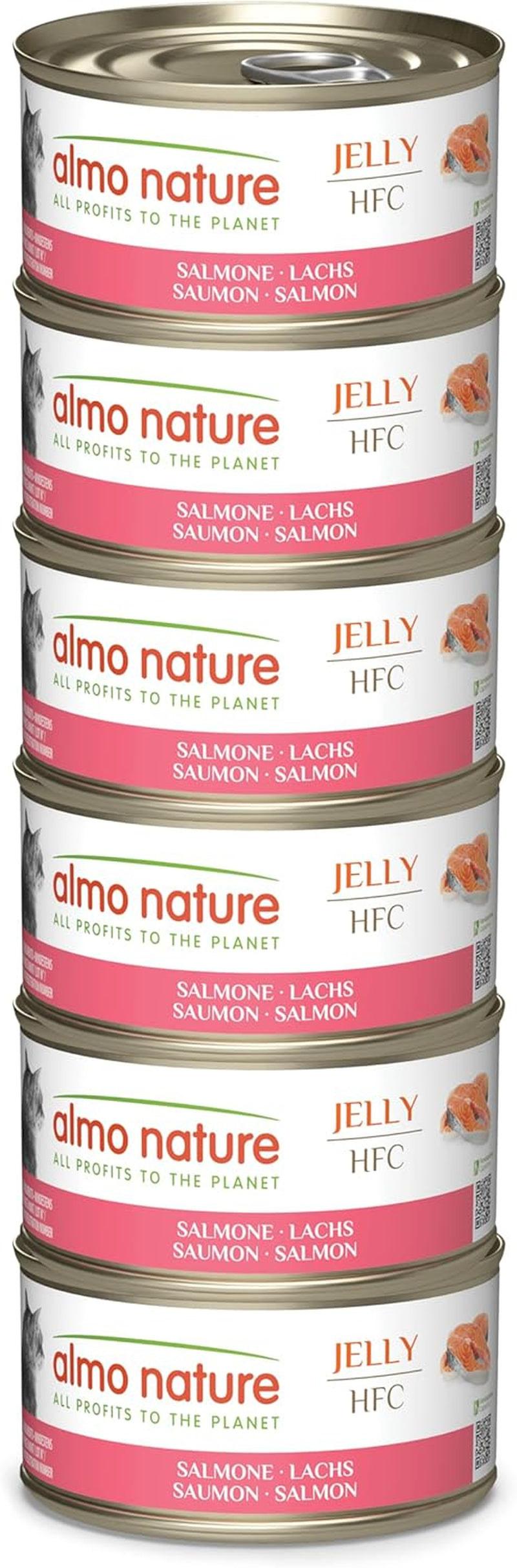 Almo Nature HFC Jelly - Nassfutter für ausgewachsene Katzen - Lachs - Qualité humaine, sans gluten et monoprotéine - 6 x 70 g