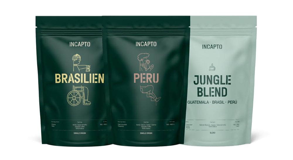 Forfait Spécial Café Incapto au Lait | Grains de café spéciaux, naturels | Cafés du Brésil, du Pérou et du Guatemala | Café Spécial +80 Points SCA | 3 paquets de 500 g chacun