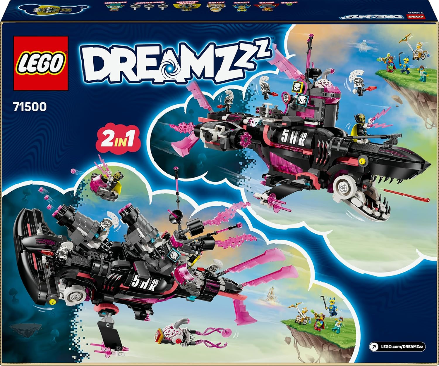LEGO DREAMZzz Albtraumhai-U-Boot - Ensemble modulaire avec 2 Baumöglichkeiten, 2 abnehmbaren Fluggeräten et 5 Minifiguren, inkl. Mateo et Astrid - Cadeau pour filles et garçons à partir de 9 ans - 71500