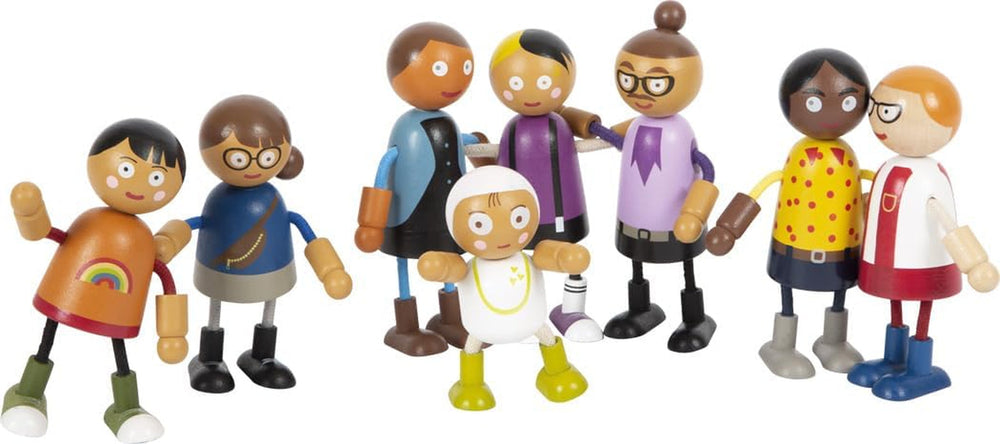 small foot Biegepuppen-Familie mit Baby, 8 Flexible Holz-Puppen unterschiedlichen Alters, Geschlechts & Hautfarbe, 12426, Beige