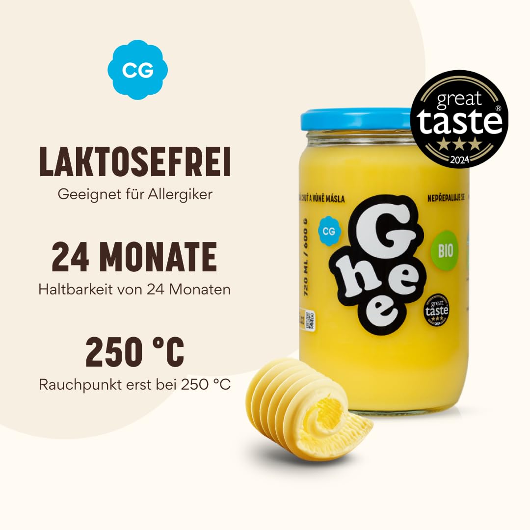 Ghee Butter BIO 600 g - Idéal pour la friture et la pâtisserie Sans lactose