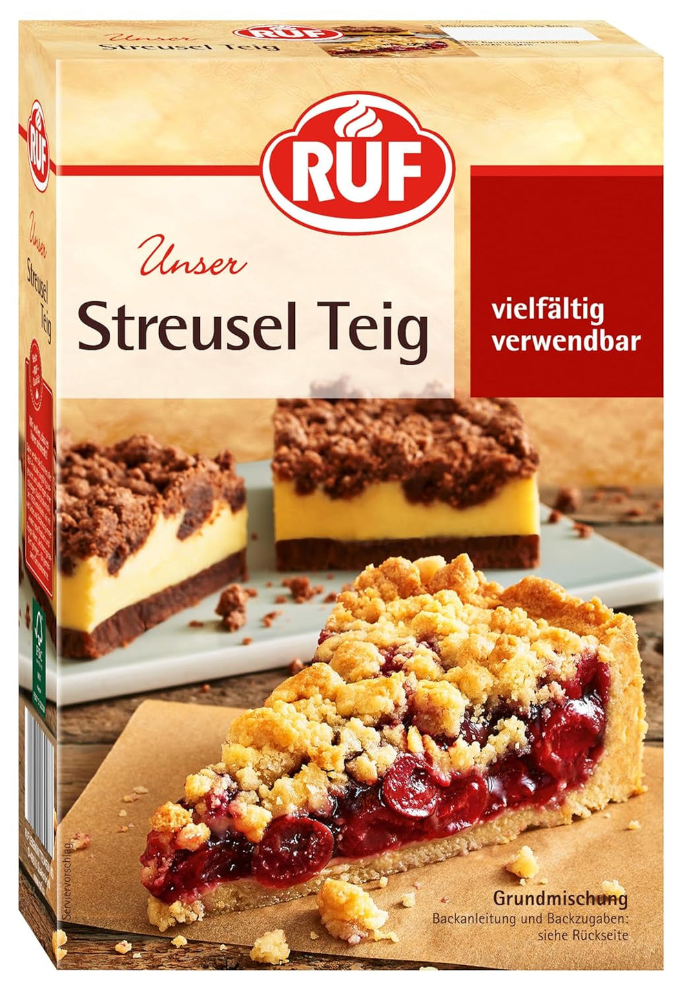 RUF Biskuit Teig, Backmischung Für Einen Saftigen Biskuitteig, Gelingsicher Und Schnell Zuberitet, Zur Herstellung Von Biskuitrollen, Biskuitkuchen or Tortenboden, 1 X 250G Naty Shop Streuselkuchen Streuselkuchen