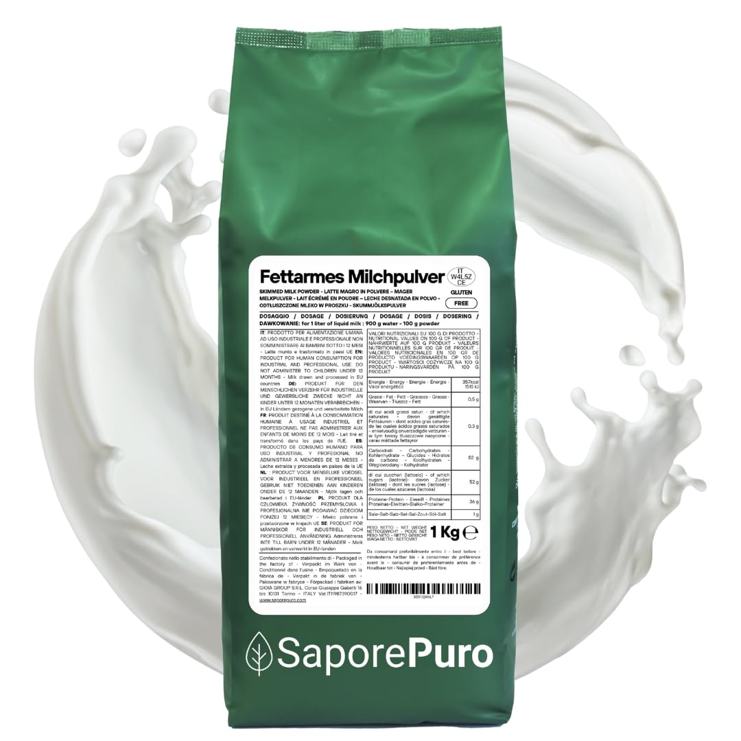 SaporePuro Lait écrémé 1 kg - Haute Solubilité Sans Gluten
