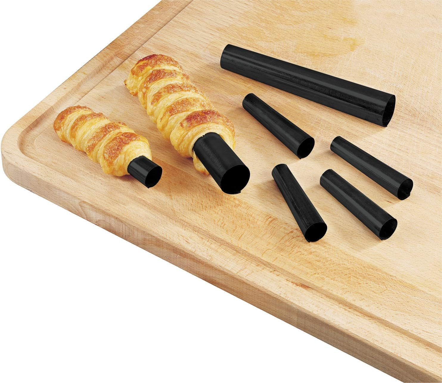 Zenker Cream Roll Set - Moules à pâtisserie haut de gamme pour de délicieux petits pains à la crème, résistants à la chaleur jusqu'à 230°C, avec boîte de rangement pratique, 6 pièces, noir