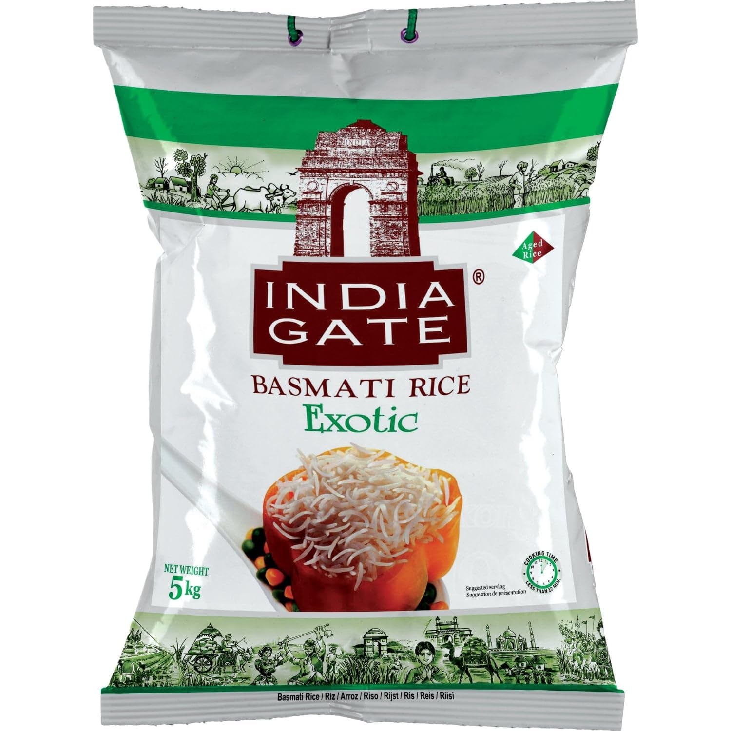 INDIA GATE Premium Basmati Rice – Riz fin à grains longs, aromatique, d'Inde, à grains longs fins (1 x 5 kg)
