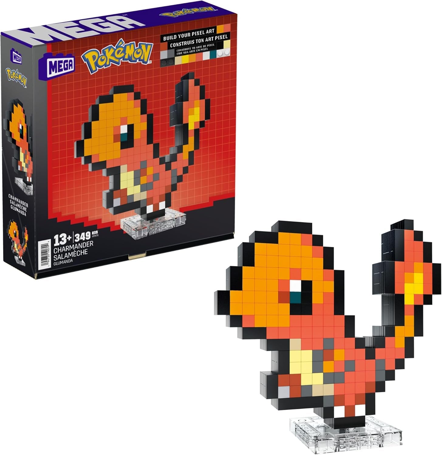 MEGA Pokémon Schiggy - Figurine conçue au look rétro, Pixel Art, 15 cm de large, avec base pour le montage mural, pour les enfants et les adultes, HTH77
