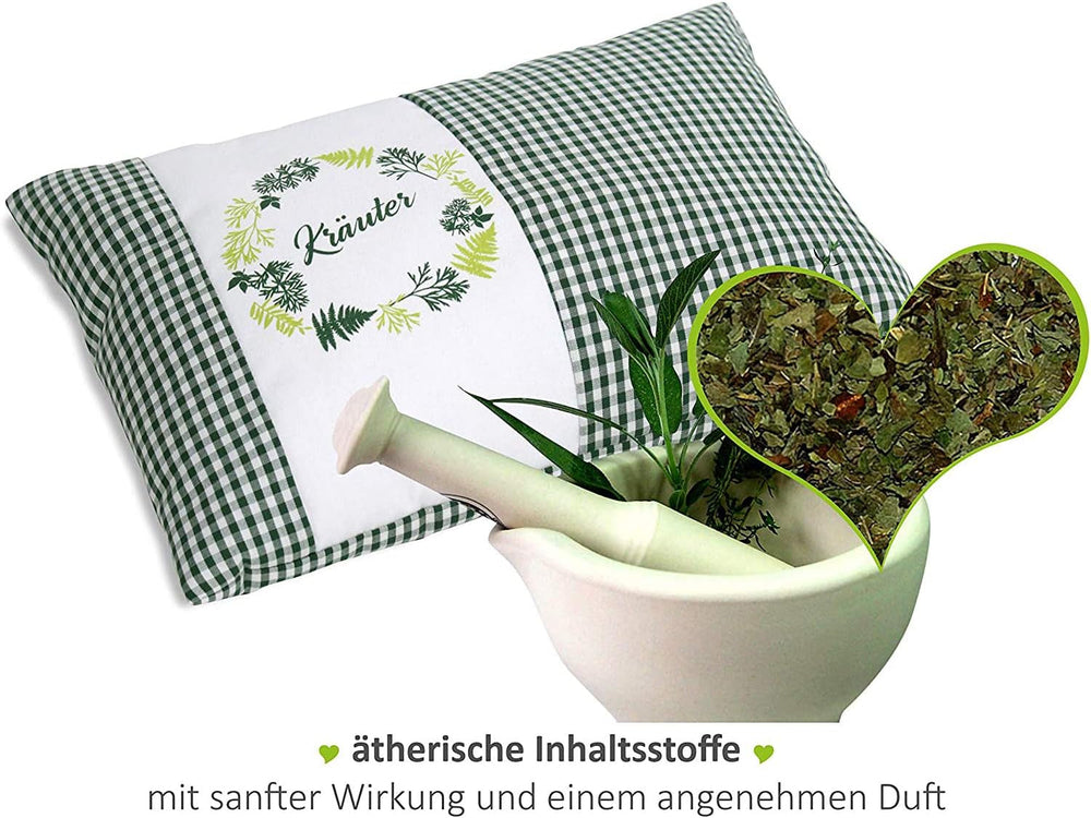 Gözze - Oreiller parfumé aux herbes, remplissage de mélange d'herbes 200G, housse 100% coton, 30 X 20 cm - Plaid Green Naty Shop Oreillers standards