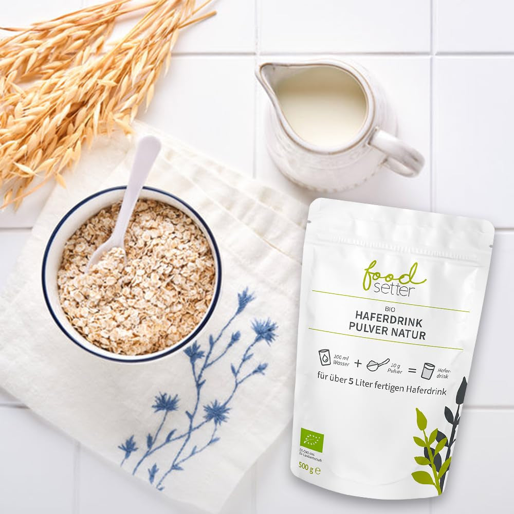 foodsetter Bio Haferdrink Pulver | Sachet de 500g | Poudre de Hafer | Haferpulver instantané | Bio-qualité | Végétalien | Sans gluten | Ohne Zuckerzusatz | 0,5 kg