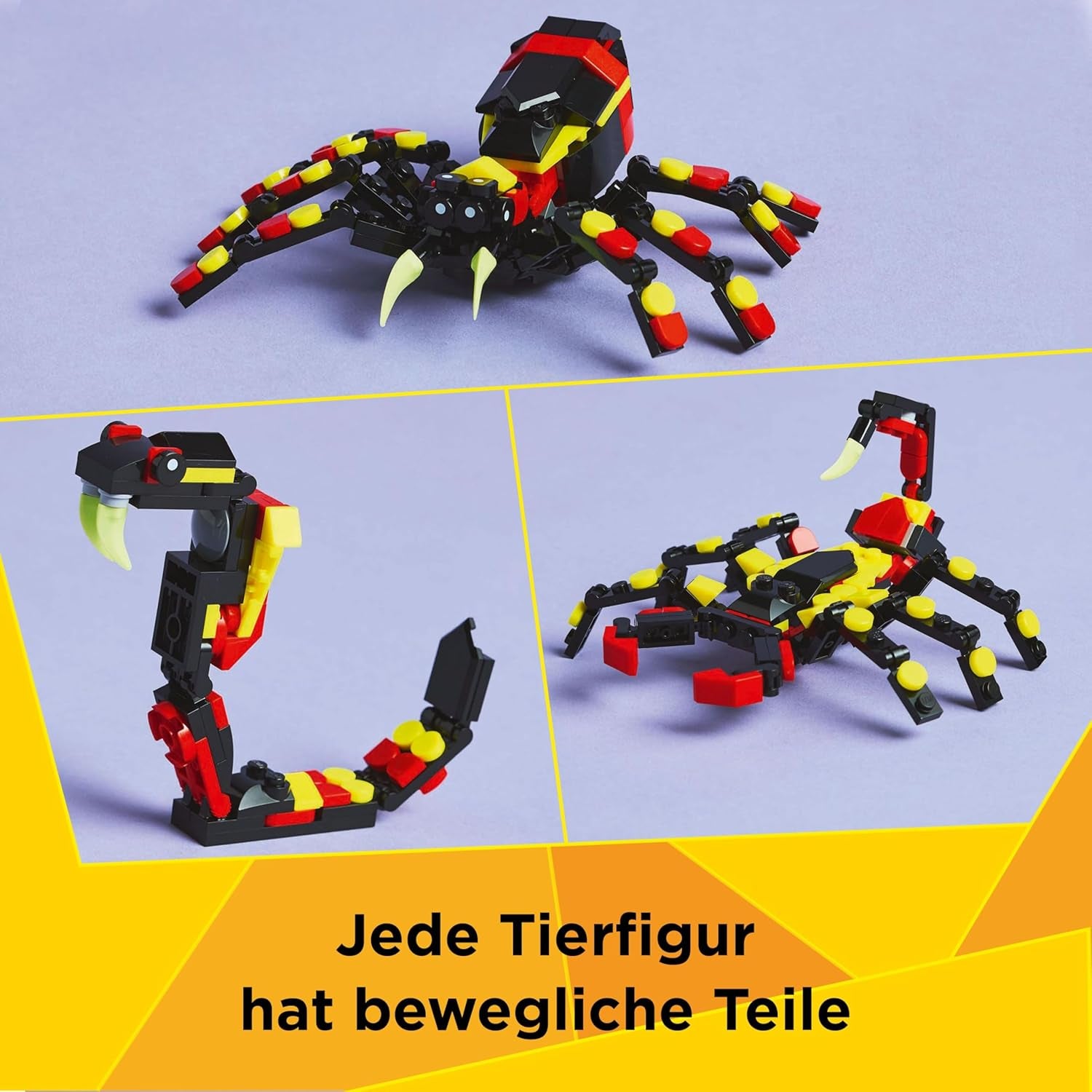 LEGO Creator 3in1 Wilde Tiere : Überraschungspinne - Spielzeug zum Bauen in a eine Skorpion Figur ord Schlange - Bauset mit 3 Modellen - Geschenk für Young and Mädchen ab 7 Jahren 31159