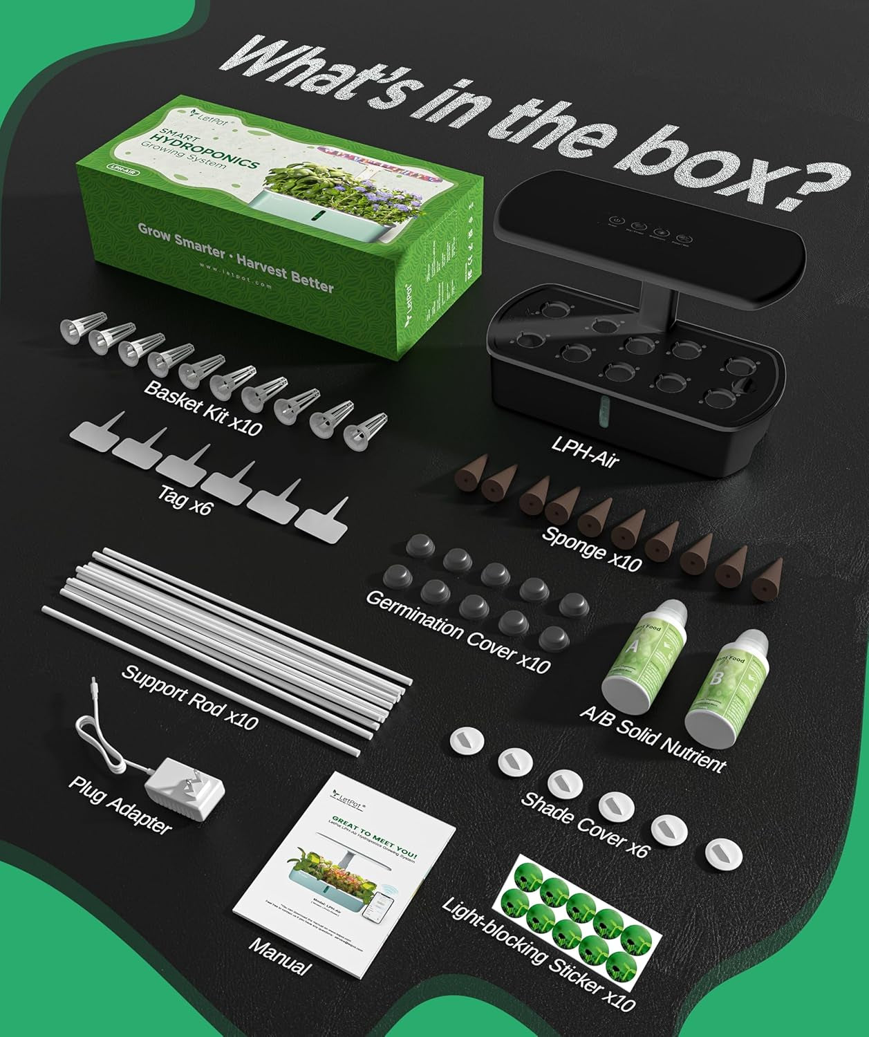 LPH-Air Kits de systèmes de culture hydroponique WiFi contrôlé par application 24 W Smart Indoor Garden Grow Light Spectre complet 10 capsules Jardinière Kit cadeau de jardinage intérieur