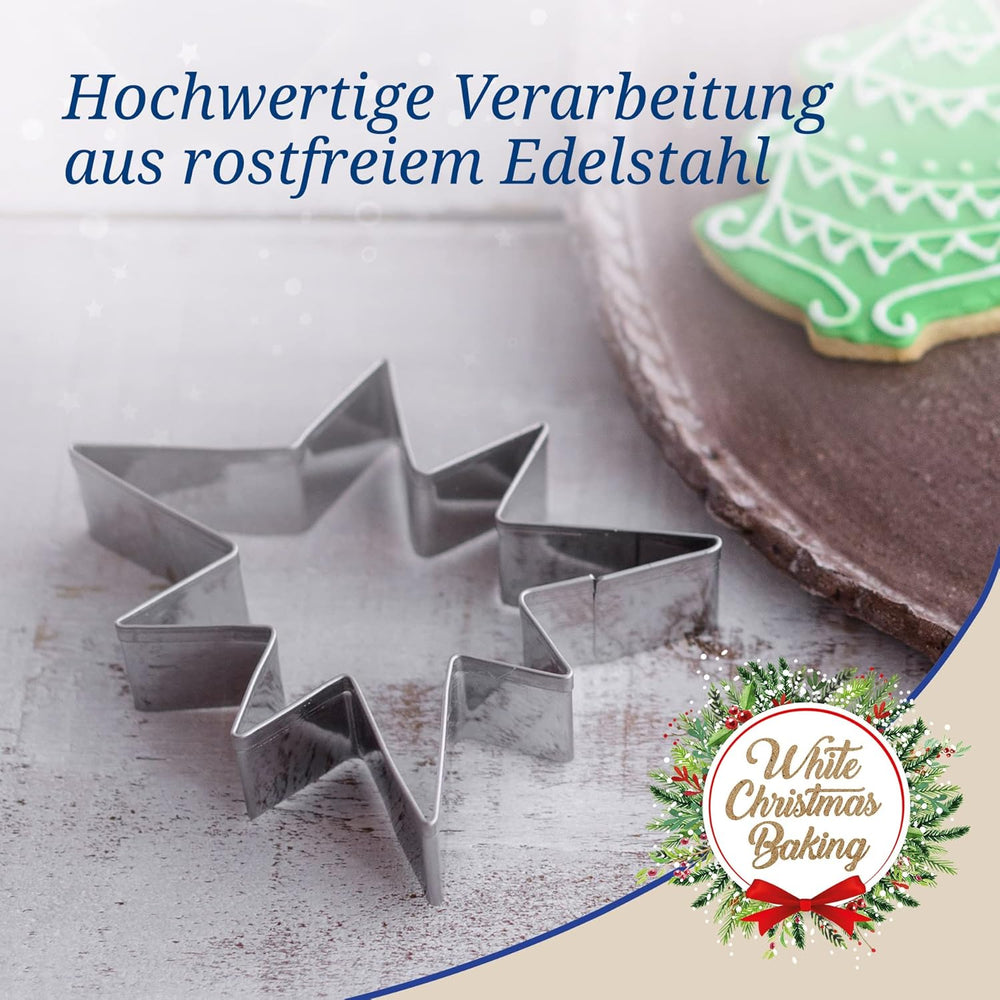 Dr. Oetker Lot de 5 emporte-pièces de Noël – Emporte-pièces blancs pour la pâtisserie de Noël – Emporte-pièces en acier inoxydable pour Noël