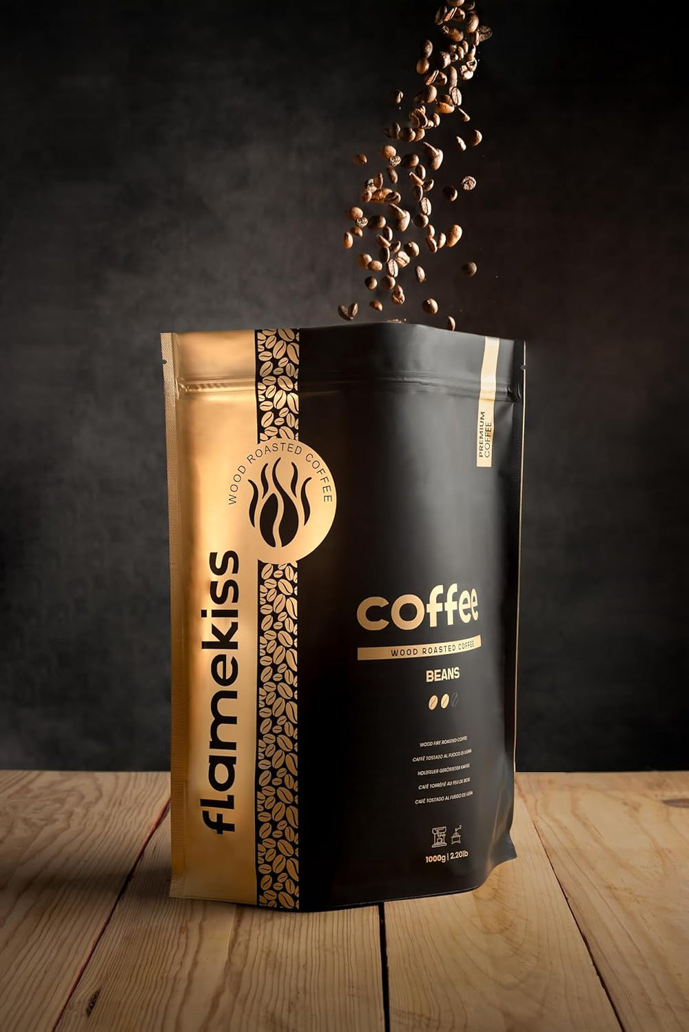 Grains de café 1 kg – Grains d'espresso Arabica et Robusta de haute qualité, torréfiés à la main au feu de bois pour une expérience de café en grains entiers riche et aromatique