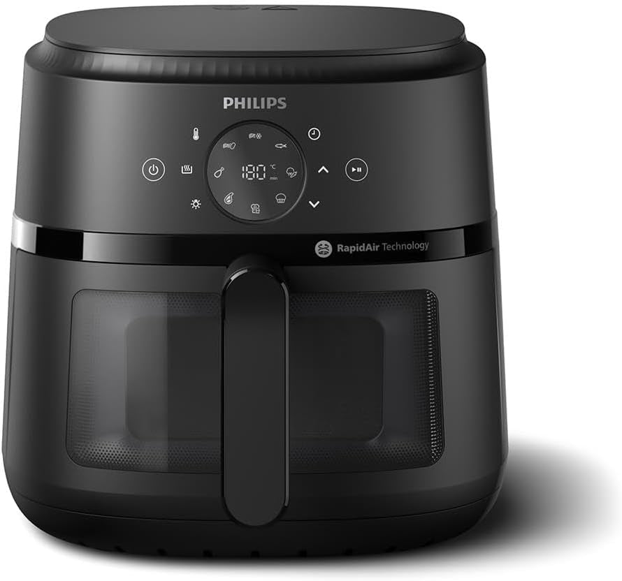 Philips Airfryer 2000 series 4,2L - Écran tactile numérique, 13 options de cuisson, 9 fonctions prédéfinies, Jusqu'à 90% de graisse en moins avec la technologie Rapidair, puissance 1500W Électroménagers Naty Shop 6,2L - Sichtfenster